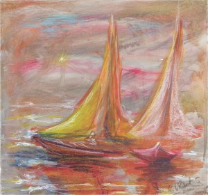 Les voiliers et l'étoile - Technique Mixte sur toile